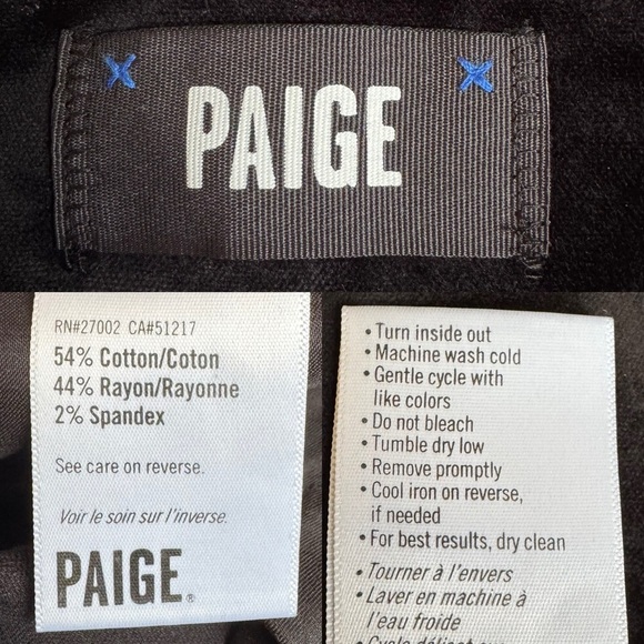 NWT Paige HR Lou Lou Velvet Wide Clean Front Flare Leg Pants Black Overdye 27 - Picture 10 of 13